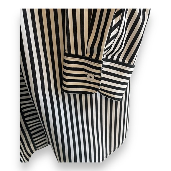Chico's No Iron Cotton Striped Tunic Shirt Black White Long Sleeve Size 2 Large - Picture 2 of 6